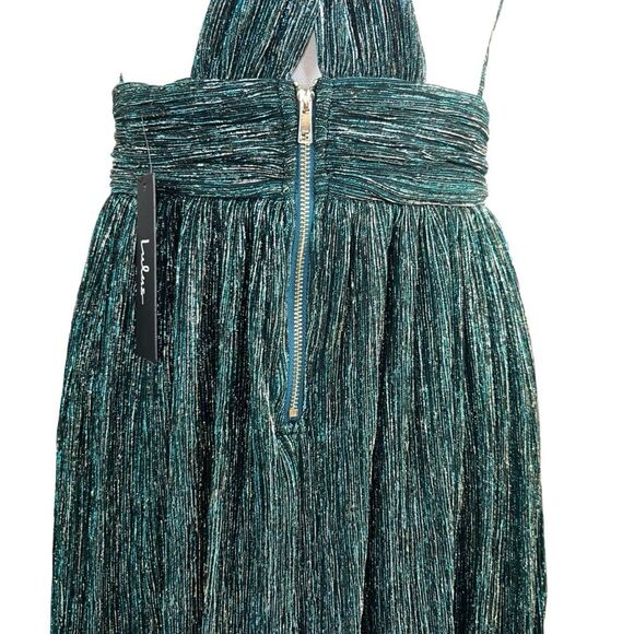 New Lulu’s Ailey Gold Teal Blue Skater Dress Small Party Cocktail - Picture 16 of 16